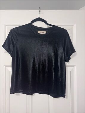 Porridge Black Shiny Crewneck Crop Top